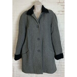 Bromley Collection Womens Gray Wool Blend Button Front Long Pea Coat Size 8
